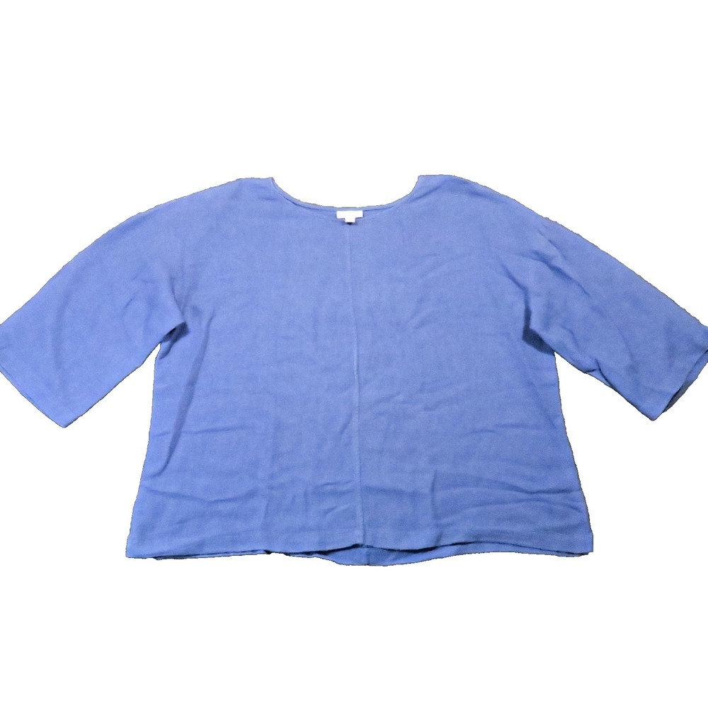 Pure Jill Hemp Knit Top L Cornflower 3/4 Sleeve Relaxed Boxy Lagenlook Coastal